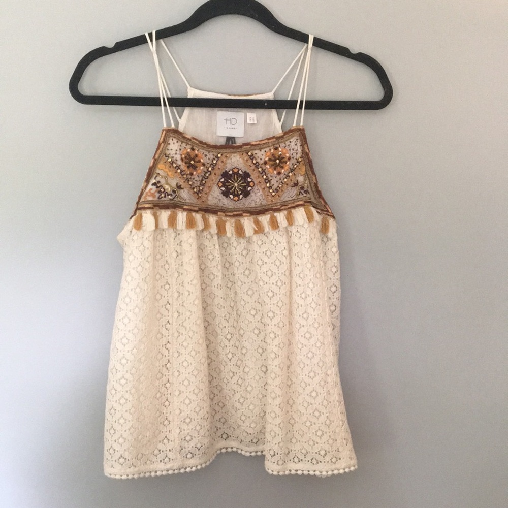 Intricate lace detail boho tank top